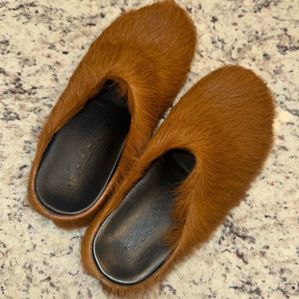 Marni brown mohair fur clogs